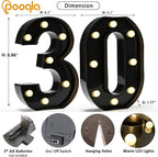 Pooqla Decorative Led Light Up Number Letters, Black Plastic Marquee Number Lights Sign for 30th Birthday Party Wedding Decor Battery Operated Black Decoration 30
