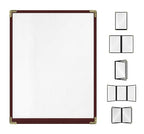 Goodsmart Restaurant Menu Covers – 25 Pack Burgundy 2-View, Top-Loading Menu Holders, Vinyl & Plastic Café Menu Covers, Clear Menu Sleeves, Fits 8.5" x 11", Leather-Style Design, Gold Corners