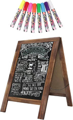 Rustic Whitewash Double Sided Chalkboard, 7.5"*8.6" Tabletop Stand, Small Countertop Chalkboard Easel with 8Pcs Liquid Chalk for Menu, Kitchen, Restaurants, Bar, Wedding and Home Decor