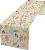 Floral Table Runner, Boho Style Watercolor Flower Green Leaf Plant Rectangle Table Decoration for Dining, Party, Holiday,13in（33cm） W * 72in（184cm） L