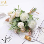Meldel 3Pcs Rose Bouquet Light Champagne Artificial Flowers Peony Eucalyptus Plants Silk Flower Arrangements Wedding Bouquets Decorations Plastic Floral Centerpieces for Home Kitchen Party Decor