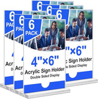 Acrylic Sign Holder 4x6 Vertical Plastic Signs Acrylic Frame Display Signs Table Stand Bulk 6 Pack