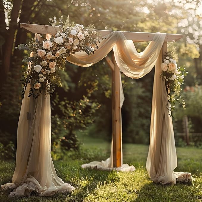 Wokceer Nude 6 Panels 28.7" x 20FT Sheer Fabric Drapes Backdrop Arch Draping Fabric for Wedding Ceremony Birthday Party Bridal Shower Decoration