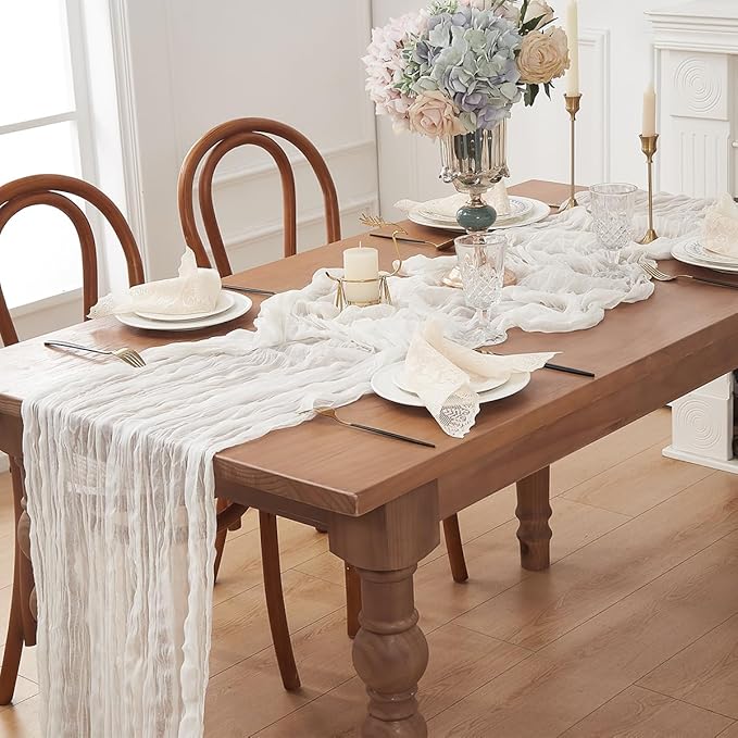 White 2 Pack Cheesecloth Table Runner 120 Inch 10 FT Boho Rustic Gauze for Wedding Baby Shower Party Farmhouse Summer Home Decor Washable