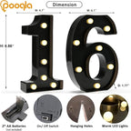 Pooqla Decorative Led Light Up Number Letters, Black Plastic Marquee Number Lights Sign for 16th Birthday Party Wedding Decor Battery Operated Black Decoration 16