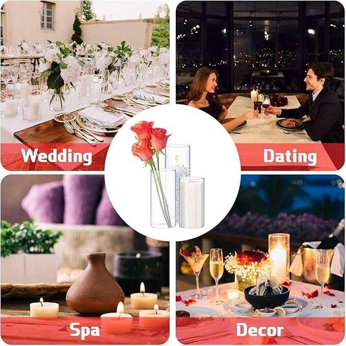 Thin Glass Cylinder Vases 2.5''/3.3'' Diameter 2mm Wall Thickness Clear Flowers Vase Hurricane Floating Candles Holders for Table Centerpieces Wedding Decor(3.3'' X 5.9'',7.9'',9.8'',18 Pcs)