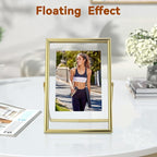 Gold Floating Frame, 4"x6", Vertical, For Picture 3.5x5, 2x3, 1x2, Small Tabletop Photo Frame, Classy Gift For Kids on Birthday