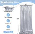 gogoparti 20X10 FT Silver Backdrop Curtain for Parties, Glitter Photo Backdrop Drapes, 4 Panels of 5x10 FT Wrinkle-Free Sequin Curtain Drapes for Wedding, Birthday, Christmas Photography