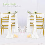 50 PCS Cheesecloth Chair Sashes Bows Wedding Aisle Decorations Chair Ribbon Ties Back Sash for Wedding Party Events Banquet Chair Cover Decoration (White)