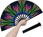 Rave Fan, Large Folding Hand Fan for Women and Men, Popping Fans for Line Dancing for Raves, EDM, Dance Party, and Home Decoration
