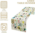 Colorful Geometric Table Runner,Vintage Mid Century Cute Cat Abstract Morden Print Tablecloth Burlap for Hotel Indoors Outdoor Dining Room Kitchen Home Decor, 13x60in