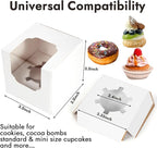 JCD 70pcs Cupcake Boxes, 3.5inches Auto-Pop up Single Individual Pre-Assembled White Cake Boxes with Window and Inserts Single Cupcake Containers for Birthdays, Wedding(White/70Pcs)