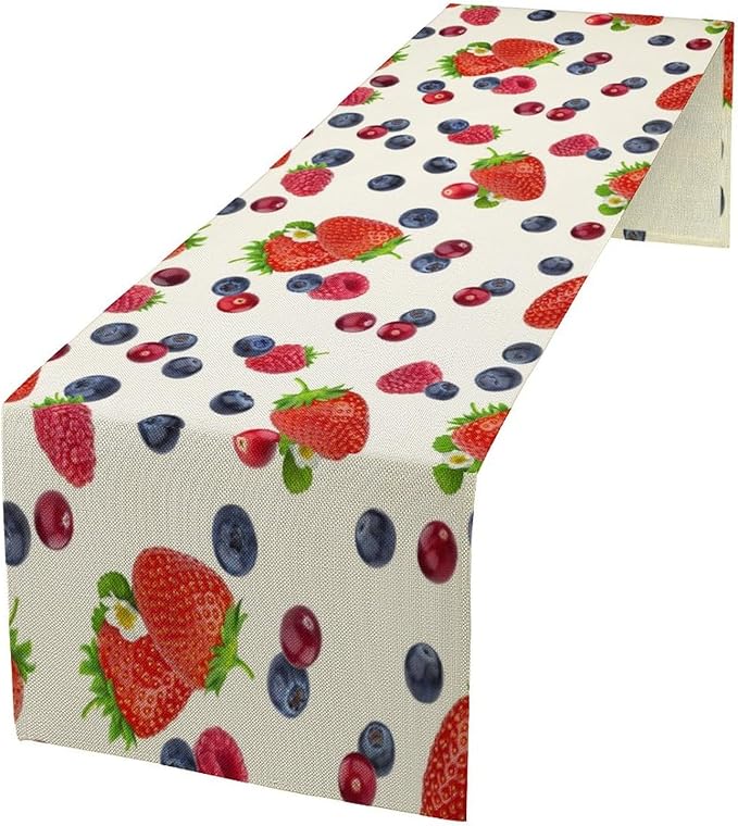 Strawberry Table Runner Spring Summer Fruit Wild Berry Forest Garden Dinner Runner for Farmhouse Party Holiday Home Kitchen Dining Table Decor 13x36