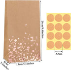 Cooraby 30 Pieces Kraft Paper Bronzing Rose Gold Bags with 48 Stickers Candy Gift Paper Bags for Wedding, Birthday, Tea Party, Gift, and Party Celebrations
