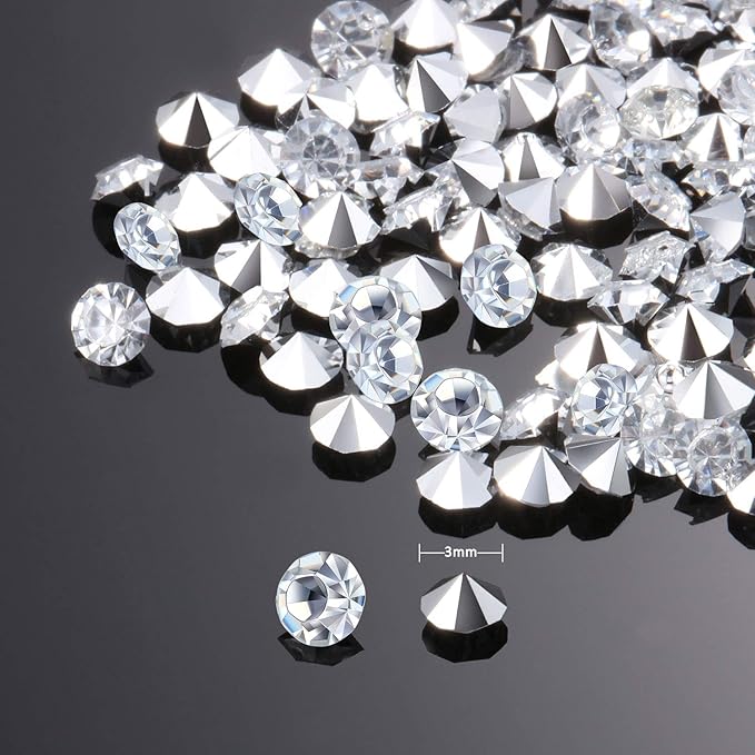 10000 Clear Wedding Table Scatter Confetti Crystals Acrylic Diamonds Rhinestones for Table Centerpiece Decorations Wedding Decorations Bridal Shower Decorations Vase Beads (Silver, 3 mm)
