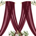 MLMC Burgundy Wedding Arch Draping Fabric 1 Panel 29" x 20 FT Extra Long Gauze Drapes Sheer Backdrop Curtains 6.6 Yards Airy Outdoor Drapery Panels for Wedding Bridal Shower Ceiling Decoration