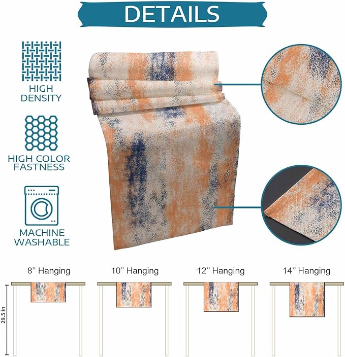Vintage Oil Painted Cotton Linen Table Runner for Dining Kitchen, Wedding Outdoor Party Tablerunners Decoration, Abstract Modern Orange Minimalist Dresser Scarf Coffee Tablecloth Runners 13x120 Inches