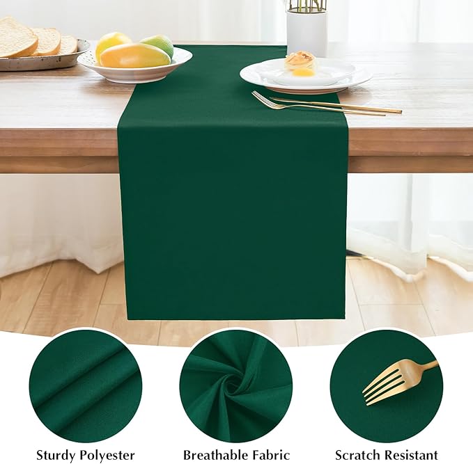 2 Pack Green Small Short Table Runner 12 x 24 Inch Solid Color Runners Coffee Table Dresser for Daily Party Home Decoration