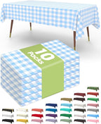 Pureegg Plastic Table Cloth Disposable 10 Pack, 54 x 108 Inch Table Cloths, Party, Picnic, Decorative Gingham Tablecloths, Rectangle, Blue and White Checkered Cover, Leakproof & Sturdy, Blue Plaid
