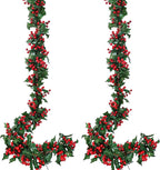 Uguisu 2pcs 5.6ft Red Artificial Christmas Garland,Eucalyptus Green Garland with Berry Flower Clusters,Artificial Vines for Fireplaces,Dining Tables,Christmas Parties