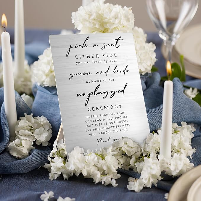 Unplugged Ceremony Sign for Wedding, Wooden Wedding Sign Stand 5x7inch, Wedding Signs for Ceremony and Reception, Wedding Table Decorations