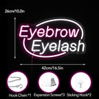 Eyebrows Eyelash Neon Sign, Pink and White Letter Neon Lights For Wall Decor, Girls Makeup Room Bedroom Beauty Salon Eyelash Studio Decoration（16.5 X 10.2 inch）