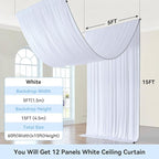 60ft x 15ft White Wrinkle Free Backdrop Curtains for Parties,Silky Polyester Fabric Wedding Ceiling Drapes, 12 Panels 15ft Photo Back Drop Drapes for Baby Shower Photography Stage Background Cloth