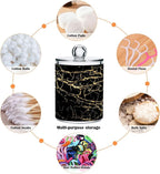 Qtip Holder Dispenser 2 Pack Gold Black Marbling Bathroom Decorative Storage Canister Holder Counter Vanity Organizer for Cotton Ball Swabs Pads Floss