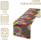 Brown Dahlia Flower Table Runner, Linen Geometric Pattern Floral Table Decor Spring Farmhouse Decorations for Kitchen Dining Holiday Party Decor, 13x60 Inch