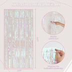 3 Pack Foil Fringe Backdrop, 3.3x8.2 Feet Tinsel Curtains, Transparent Rainbow Party Decor Steamers, Fringe Backdrop Curtains for Birthday Graduation Christmas Theme Party Decorations