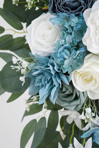 Light Blue Artificial Wedding Arch Flowers Kit (Pack of 3) with 26Ft White Shiny Arch Draping Fabric for DIY Wedding Party Ceremony Reception Backdrop Floral Decoration