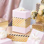 Burymento Pink and Gold Stripes Wrapping Paper, Reversible Pink Gift Wrap for Birthday, Valentines, Mothers day, Graduation, Wedding, Fathers day, Baby Shower, Christmas (17in x 32.8ft)