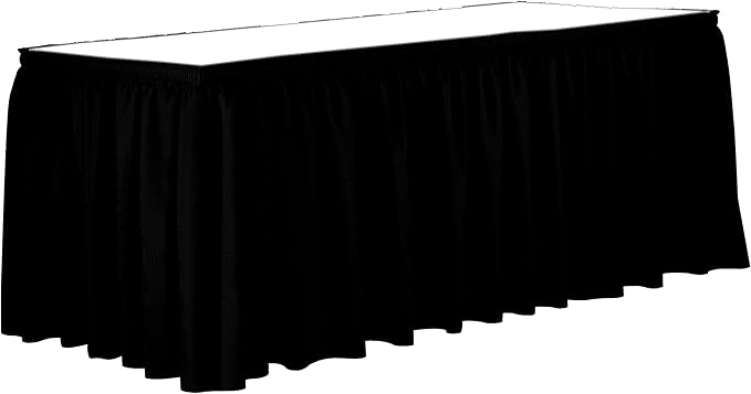 Ultimate Textile Pleat Polyester Fabric Table Skirt - Machine Washable Flame Resistant with Clips for Events, Weddings & Trade Shows, Cut & Sewn in Paterson, NJ - Black, 14' Shirred Pleat