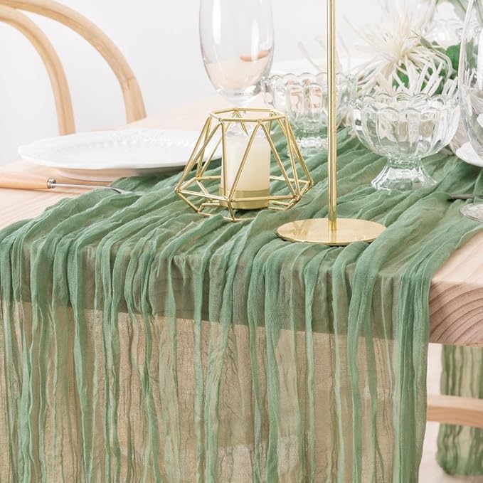 MLMW 6 Pack Sage Green Table Runner Cheesecloth Boho Gauze Rustic Cheese Cloth Table Runner 160 inch Sheer 13.3ft for Wedding Party Baby Bridal Shower Birthday