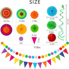32Pcs Cinco De Mayo Decorations Fiesta Party Decorations Multi-Color Paper Fans Garlands Pennant Pom Poms Hanging Swirls For Birthday Wedding Rainbow Mexican Party
