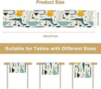 Cartoon Dinosaur Table Runner,Kids Boys Cute Various Dino Moutain Modern Abstract Print Tablecloth Burlap for Hotel Indoors Outdoor Dining Room Kitchen Holiday Party, 13x36in