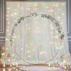 10×10ft Cream White Tulle Backdrop Curtain with Lights String for Parites, Sheer Photo Curtain Backdrop Drapes for Wedding Party Photography Backgrounds