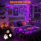 LORRYTE Connectable Purple Halloween Lights Outdoor Indoor - 43FT 100LED Globe String Lights Plug in with Timer, 13 Modes Fairy Light Waterproof for Party Halloween Decorations Bedroom Decor