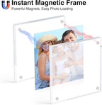 HOUSE DAY Acrylic Picture Frames 4x4, 2 Pack Magnetic 4 x 4 Picture Frame, Double Sided Clear 4x 4 Photo Frame with Microfiber Cloth, Frameless FreeStanding 4x4 Frame Gift for Desktop Display
