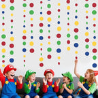 Super Mario Party Decorations Circle Dot Garland Red Blue Yellow Green Hanging Paper Polka Dot Streamer for Birthday Baby Shower Wedding Bridal Shower Carnival Circus Clown Fiesta Party Supplies