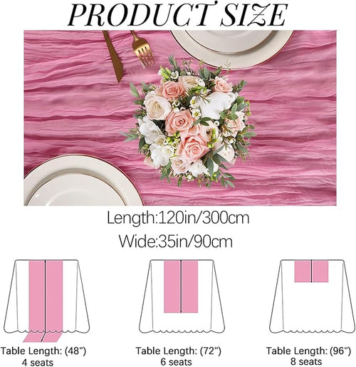 16PCS Dusty Rose Cheesecloth Table Runner 10FT Table Runner Cheesecloth 35x120Inch Boho Gauze Cheese Cloth Table Runner Long Rustic Sheer Table Runners for Wedding Party Baby Bridal Shower Table Decor