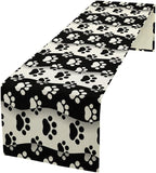 Dog Paw Table Runner,Kid Cute Animal Footprint Black White Theme Design Print Tablecloth Burlap for Hotel Indoors Outdoor Dining Room Kitchen Home Decor,W13X L36 in