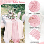 Aktor 4 Pack Pink Table Runner Boho Cheesecloth Table Runner Semi Sheer Gauze Fabric Runners for Wedding Birthday Baby Shower Party Boho Table Decoration（Pink）