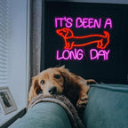 Dimmable Dog Neon Sign Pink It’s Been A Long Day Neon Light for Wall Decor Red Cute Dachshund LED Light Up Sign with USB for Bedroom Pet Shop Dog Theme Party Decor Gift for Dog Lovers (16.5*12.6In）
