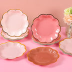 Dusty Pink Gradient Color Dessert Paper Plates 7 inch Gold Foil Scalloped Edge Disposable Cake Plates for Tea Party Birthday Bridal Baby Shower Wedding Party Supplies (24, Dusty Pink)
