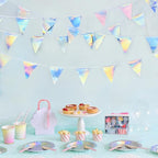 33Ft Iridescent Party Decoration Holographic Fabric Triangle Pennant Banner Flag Cotton Bunting Garland for Birthday Wedding Bridal Shower Bachelorette Engagement Disco Euphoria Galaxy Party Supplies