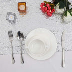 Eternal Beauty Silver Table Runner, 2PCS-12X72 Sequin Table Runner Decorations for Birthday Parties, Banquets, Graduations,Christmas