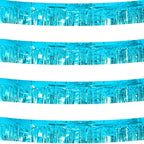 4 Pack Total 40 Feet Foil Fringe Garland Light Blue Metallic Wall Hanging Drapes Tassel Skirting Teal Tinsel Streamers for Parade Float Trailer Mardi Gras Party Birthday Wedding (Turquoise)