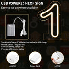 Number 1 LED Neon Sign Backdrop Birthday Party Decoration, 11.3" Height Warm White Marquee Number Light Up Sign for Wedding Anniversary Window Wall Table, Indoor Battery Operated or USB