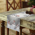 Christmas Snowman Cotton Linen Table Runner for Dining Kitchen, Snowflakes Xmas Pine Tree Wedding Outdoor Party Tablerunner Decoration Winter Bird Dresser Scarf Coffee Tablecloth Runners 13x70 Inches